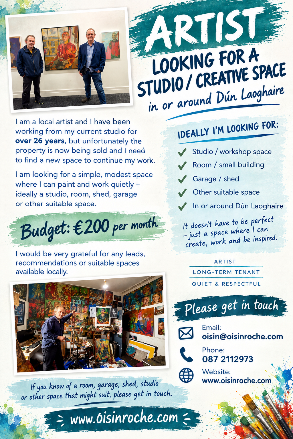 Wanted | Studio/Creative Space for Oisin Roche